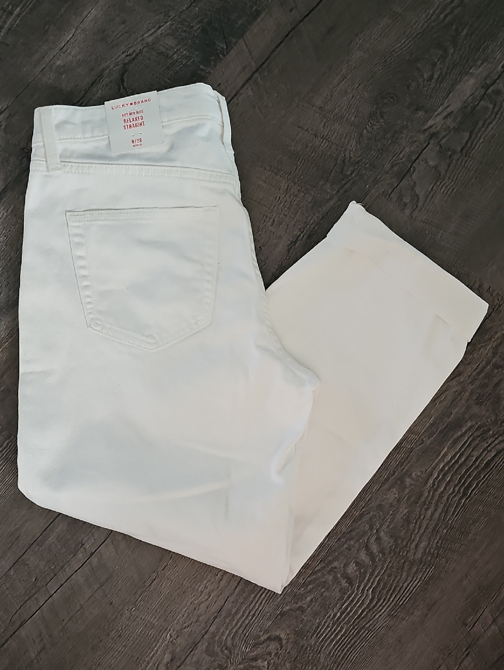 NWT Lucky Brand Jeans Women's Mid Rise Boy Boyfriend Fit Relaxed White Denim